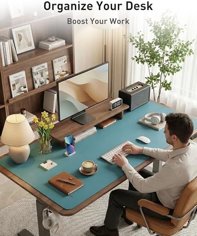 Aothia Faux Leather Desk Mat - Large Mouse Pad, Non-Slip PU Leather Blotter, Waterproof Writing Surface for Office and Home (Turquoise, 40" x 24")