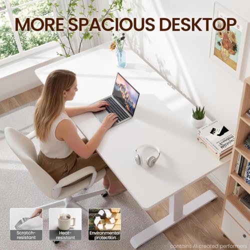 Veken 63"x28" Wider Large Standing Desk, Electric Height Adjustable, White