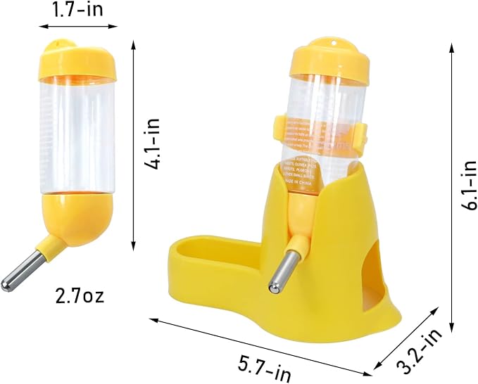 Wontee 3 in 1 Hamster Water Bottle with Food Bowl Hideout Base 80ML, Yellow | Water dispenser, food container, hideout, stable base, easy to refill, for glass tank/cage, dwarf hamster/mouse/gerbil, 2.7oz