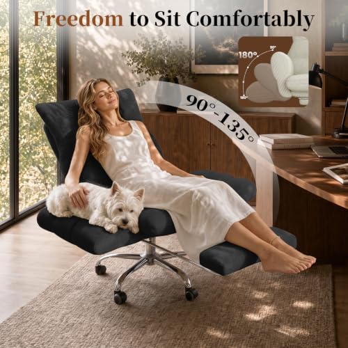 HOMRELEXA Cross Legged Office Chair, Cloud Desk Chair with Flip-Up Arm Rests, Foot Rest, Wide Seat, Comfy Executive Ergonomic Computer Gaming Chair, Black