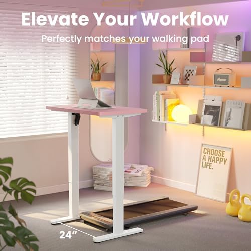 HUANUO 48x24 Inch Electric Standing Desk, Height Adjustable, Pink