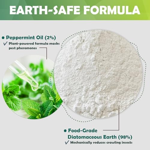 Diatomaceous Earth Food Grade Powder with Peppermint - Crawling Insect Killer for Bed Bugs, Roaches, Ants, Fleas - Indoor & Outdoor Pest Control | Family & Pet Safe | 1 lb