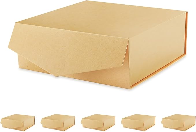 6 Gift Boxes with Lids 9x9x3.4 Inches, Kraft Groomsmen Proposal Boxes with Magnetic Closure for All Occasion (Matte Kraft)