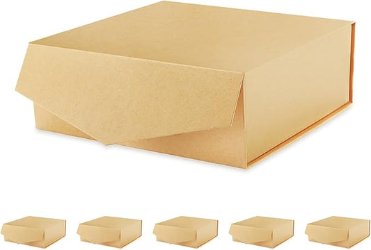 6 Gift Boxes with Lids 9x9x3.4 Inches, Kraft Groomsmen Proposal Boxes with Magnetic Closure for All Occasion (Matte Kraft)