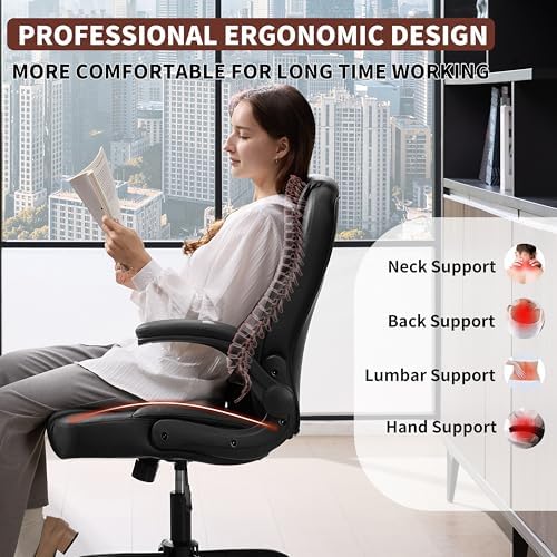 Leather Office Chair Swivel Lumbar Support for Short People Black