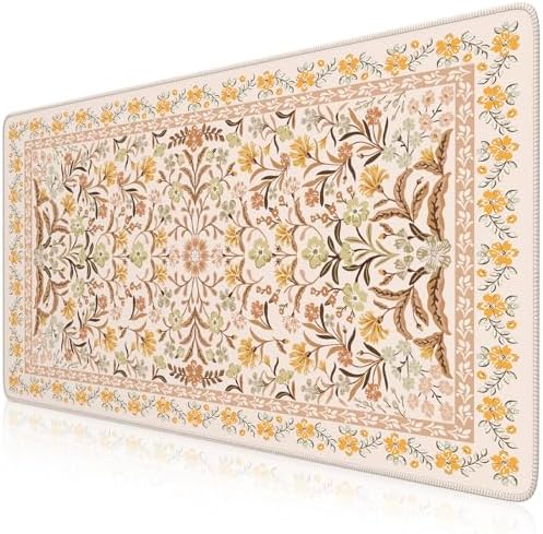 iCasso Desk Matt for Desktop, Cute Desk Pad Mat,35.4x15.7in,Yellow Floral
