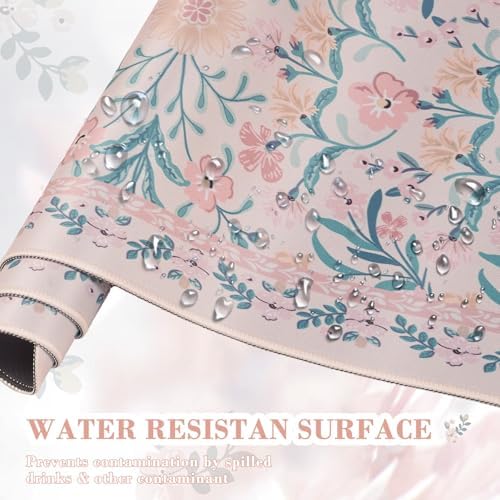 iCasso Aesthetic Desk Mat,31.5x11.8in Mouse Pads, Pink Floral