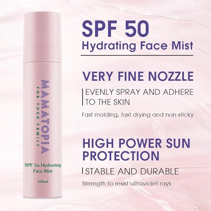 MAMATOPIA's Skin Care Extra Strength Hydrating Oil-Free, paraben-free, Non-Irritating, Natural Mineral Sunscreen Mist, SPF 50, Fresh Aloe scent