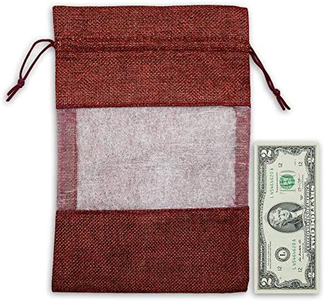 12-Pack X-Large Linen Burlap & Organza Gift Bags w. Drawstrings (7.5x11.5 in, Maroon) - Party Favors, Presents, Samples & Treats Mesh Pouch by The Display Guys