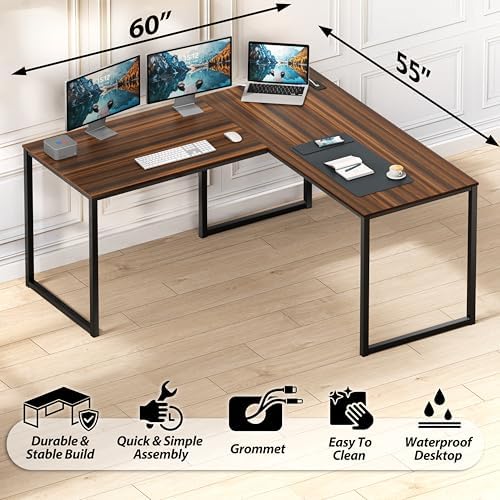SHW Mission 55 x 60 L-Shape Home Office Computer Desk, Walnut