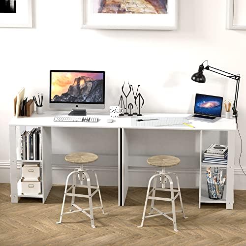 SHW 38-Inch Home Office Computer Desk with Shelves, White