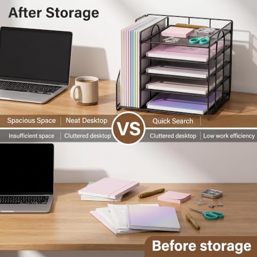 OPNICE Desk Organizer, 5-Tier Paper Organizer Letter Tray, Black