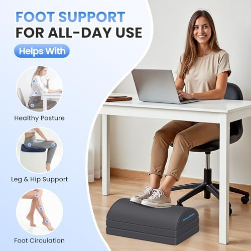 TranquilRelax Foot Rest Under Desk, 3-Height Adjustable Foot Stool, Gray
