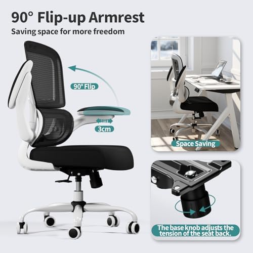 TRALT Office Chair - Ergonomic Desk Chair with Adjustable Lumbar Support, Mesh Computer Chair, Executive Chair for Home Office Comfortable Lumbar Support (1, White+Black)