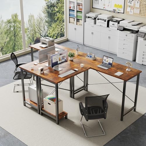 DUMOS 50-Inch Reversible L Shaped Desk with CPU Shelf, Brown