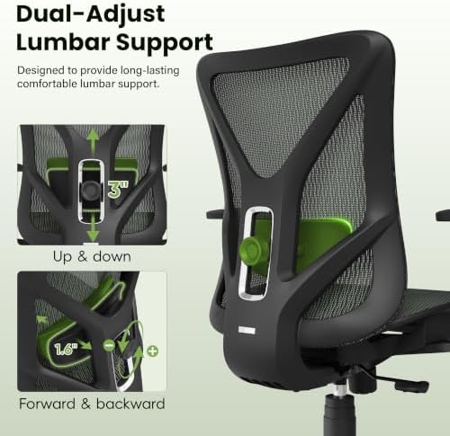 Ergonomic Office Chair, Mesh Computer Desk Chairs with BIFMA X5.1 Certified, Adjustable Lumbar Support, 3D Arm, Tilt Back, Wide Seat, Comfy Swivel Work Task Chair for Company and Home (Forest Green)
