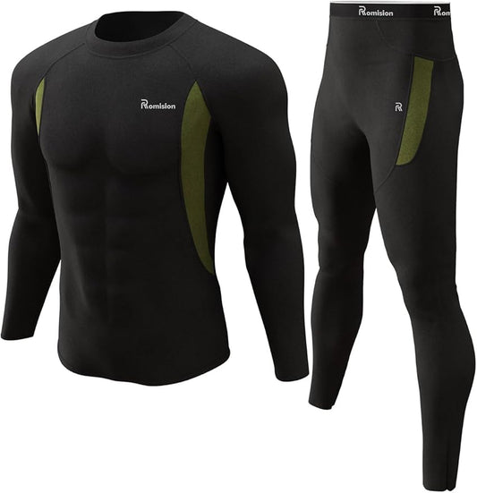 romision Thermal Underwear for Men Long Johns Fleece Lined Hunting Gear Bottom Top Set Base Layer for Cold Weather Gift