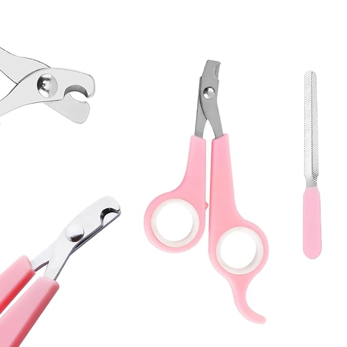 9PCS Small Animal Grooming Kit, Cleaning Brush Removes Loose Hair, Pet Bath Brush,Shampoo Brush, Nail Clipper, Flea Comb For Rabbit, Puppy, Kitten, Guinea Pig (9PCS-Pink)