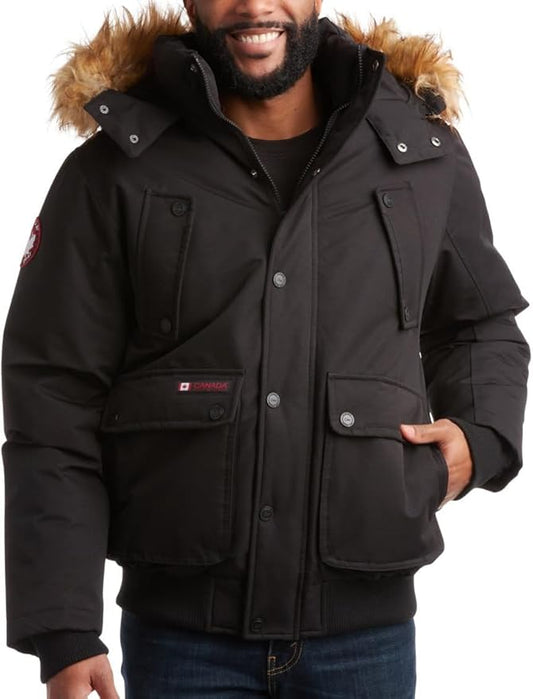 CANADA WEATHER GEAR Mens Winter Bomber Jacket - Heavyweight Winter Coats Weather Resistant Faux Fur Hood Insulated Ski Jacket