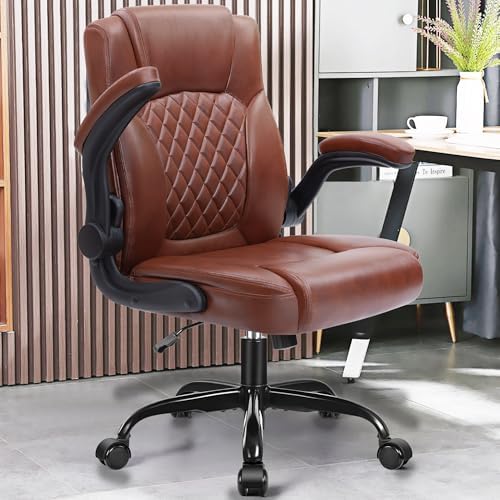 Leather Office Chair, PU Home Computer Desk Chairs with Ergonomic Back Support, 360°Swivel Free，Small Gaming Chair with Wheels and Adjustable Armrests, for Short People Use