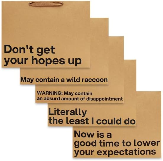 MilkToast Brands Funny Gift Bags Set of 5 – Large 16 x 6 x 12 inch Kraft Gift Bags with Snarky Sayings – Reusable, Eco-Friendly Gag Gift Wrapping for Birthdays, Holidays, Mother's Day, Father's Day