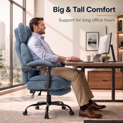 GTPLAYER Big&Tall Ergonomic Gaming Chair, Wide Spring Seat, Linkage Armrest,Blue