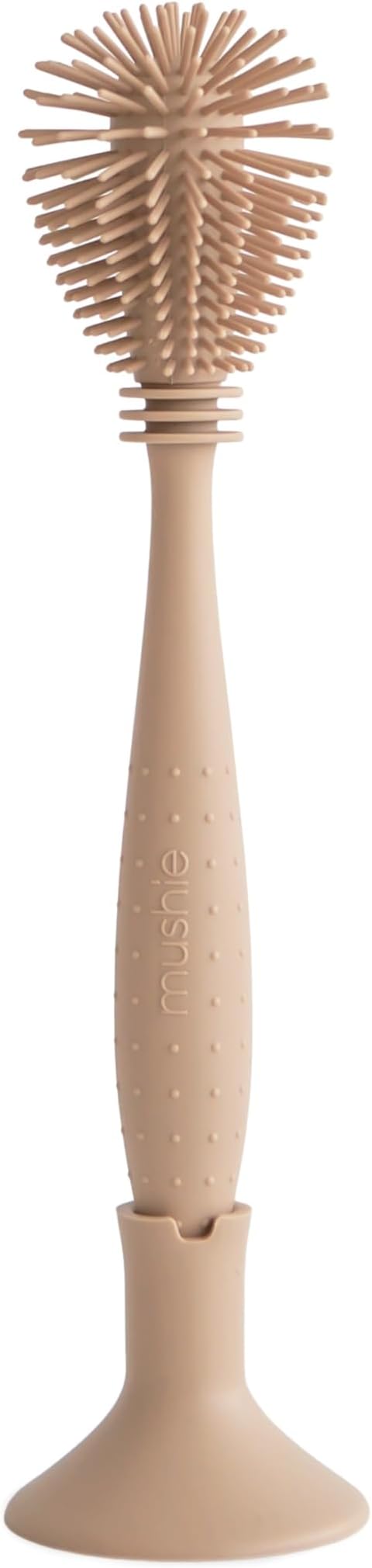 mushie Baby Bottle Brush | Soft Silicone with Suction Base (Natural)