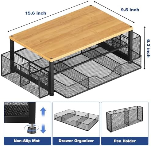 OPNICE Desk Organizers and Accessories, Computer Monitor Stand Riser with Drawer and 2 Pen Holders, Printer & Laptop Stand, Office Desk Accessories & Workspace Organizers for Home Office Supplies, Oak