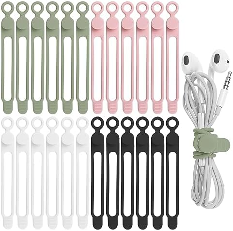 24Pcs Silicone Cable Ties, Cord Organizer Cable Management-Multi