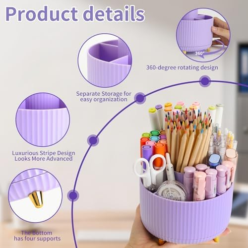 Camelmother 360°Rotating Pen&Pencil Holder For Desk With 5Slots Cute Office