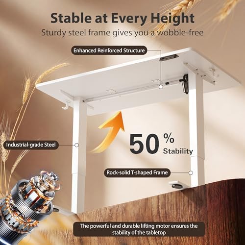 Cubiker Standing Desk, 40x24 Inches Sit Stand Home Office Desk, Electric Stand up Desk, Adjustable Desk with Splice Board, White Frame/White Top