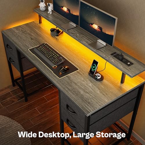 Huuger 55 inch Computer Desk with Power Outlets & 4 Drawers