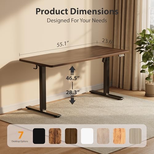 Cubiker Standing Desk, 55x24 Inches Sit Stand Home Office Desk, Electric Stand up Desk, Adjustable Desk with Splice Board, Black Frame/Black Walnut Top