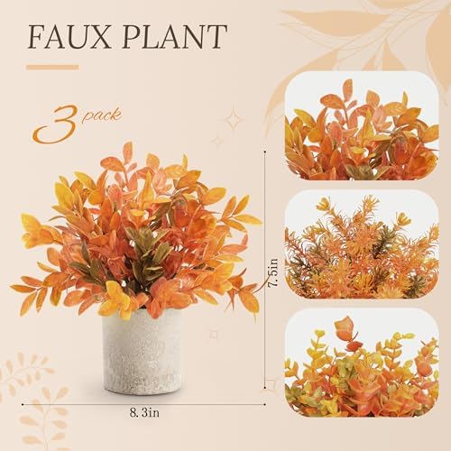 Der Rose 3 Pack Fake Plants Warm Orange Faux Plants for Fall Table Decor
