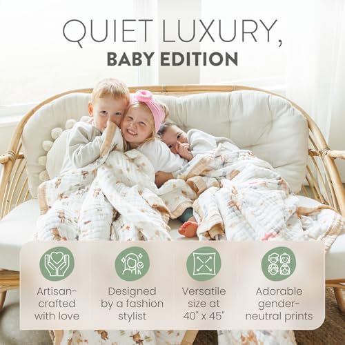 Organic Cotton Muslin Baby Blanket for Boys and Girls - Luxurious Soft Toddler Quilt for Swaddling - Gender Neutral Blanket - Baby and Toddler Gift - Neutral Star