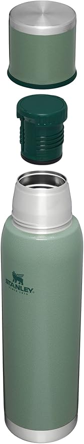 Stanley Adventure-To-Go Vacuum Bottle 1.4 qt Wide Mouth with Leakproof Cup Lid Keep Drinks Hot or Cold Packable for Travel Insulated Stainless Steel Thermal Bottle BPA-Free Hammertone Green