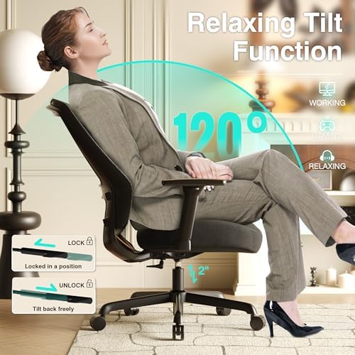 ELABEST Mesh Office Chair,Ergonomic Computer Desk Chair,Sturdy Task Chair- Adjustable Lumbar Support & Armrests,Tilt Function,Comfort Wide Seat,Swivel Home Office Chair (Noir Black)