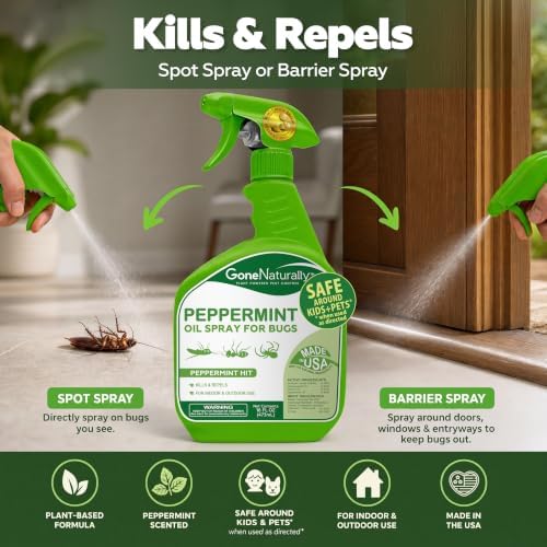Peppermint Oil Spray for Bugs– Extra Strong Insect Repellent & Bug Spray for Home– Kills & Repels Ants, Roaches, Spiders & More– Safe Around Kids & Pets– Indoor & Outdoor Use (16oz)