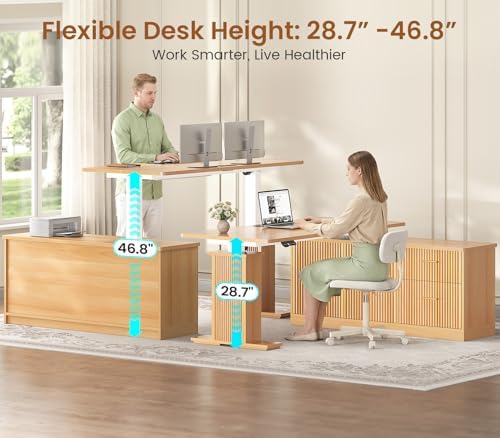 SEDETA Fluted L Shaped Executive Electric Standing Desk with Drawers