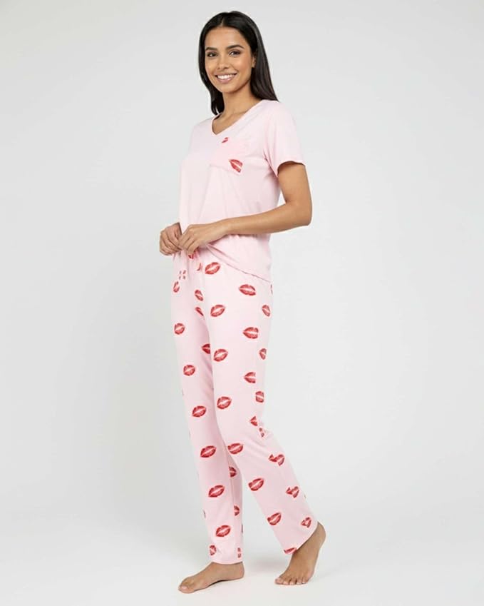 Real Essentials 2 Pack: Women's Comfy Pajama Sets - Short & Long Sleeve Ladies Loungewear Sleepwear PJs (Available In Plus)