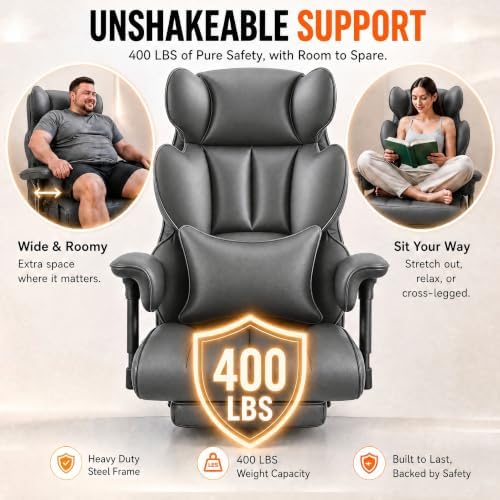 Furmax Big and Tall Office Chair, High Back Gaming Chair with Footrest for Heavy People, 400LBS Ergonomic Comfy Office Chair with Adjustable Armrests for Home Office (Grey)