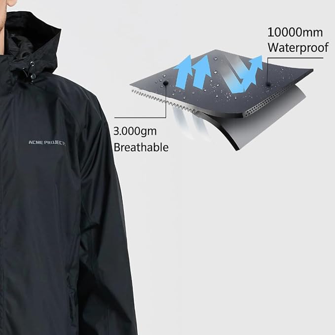 Acme Projects Men Waterproof Rain Suit (Jacket & Pants) 10000mm/3000gm Breathable Windproof Taped Seam Lightweight Gear