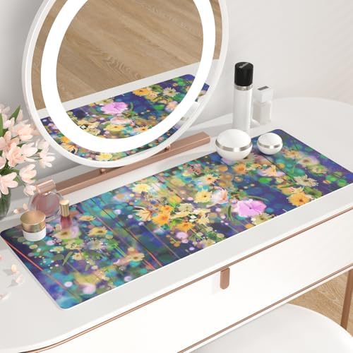 QiyI PU Leather Large Mouse Pad, Office Decor, 31.5" x 11.8", Ivy Flowers