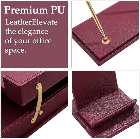 Leather Desk Set,13-Piece Desk Organizer Set, Executive Office Accessories with Desk Pad & Blotter, 2-Tier Tray, Pen Holder & More, Professional Office Desk Decor & Gift Set (Burgundy)