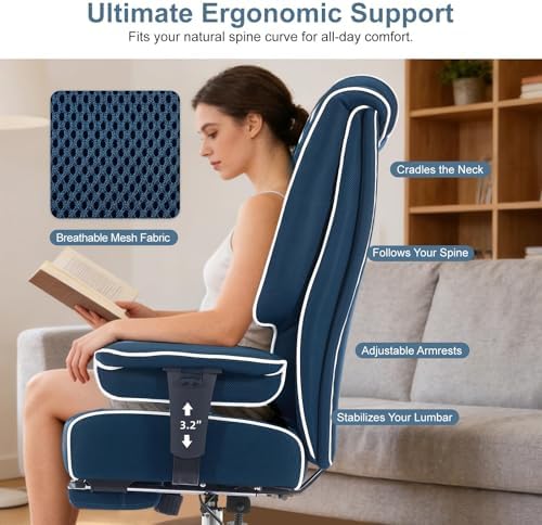 EXCEBET Big and Tall Executive Office Chair 400lbs Wide Seat, Mesh Grey