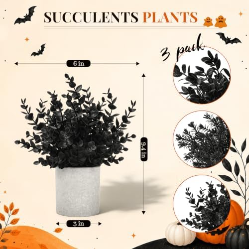 Der Rose 3 Pack Black Eucalyptus Fake Plantsfor Halloween Bathroom Decor