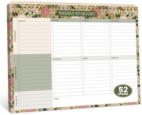 Weekly To Do List Notepad with 52 Undated Sheets（8.5"×11"）- Undated Weekly Planner Notepad for Office Desk Accessories and Supplies - Olive Grove