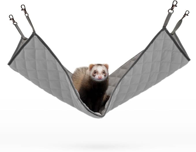 Paw Inspired Hanging Fleece Hammock for Small Animals, Gray/Light Gray | Hammock with Swivel Clips for Pet Cage for Ferrets, Rats, Chinchillas, Sugar Gliders, Hideout Toy for Guinea Pigs, Hamsters
