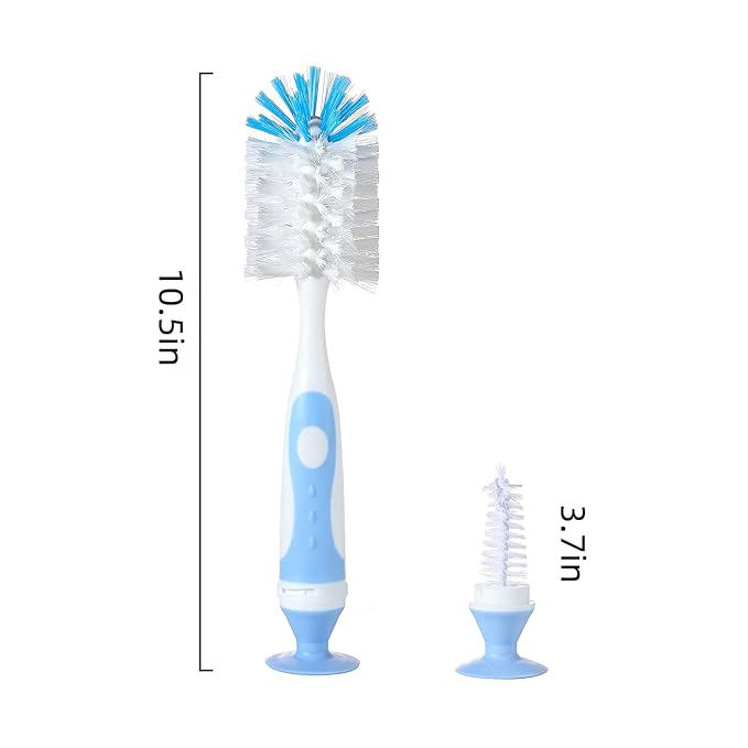 Chemimoso Multifunctional Cleaning Brush, Baby Bottle Brush, Water Bottle Brush Cleaner, Cup Brush, Rotate The Suction Cup to Obtain The Small Bristle Brushes Hidden in Handles, Set B, Grey