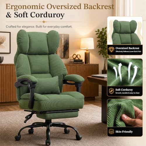 GTPLAYER Big&Tall Ergonomic Gaming Chair, Wide Spring Seat, Linkage Armrest,Green